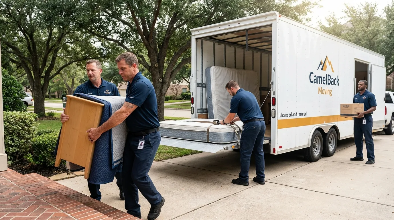 Crew loading residential truck for cross-state move from Eminence, MO
