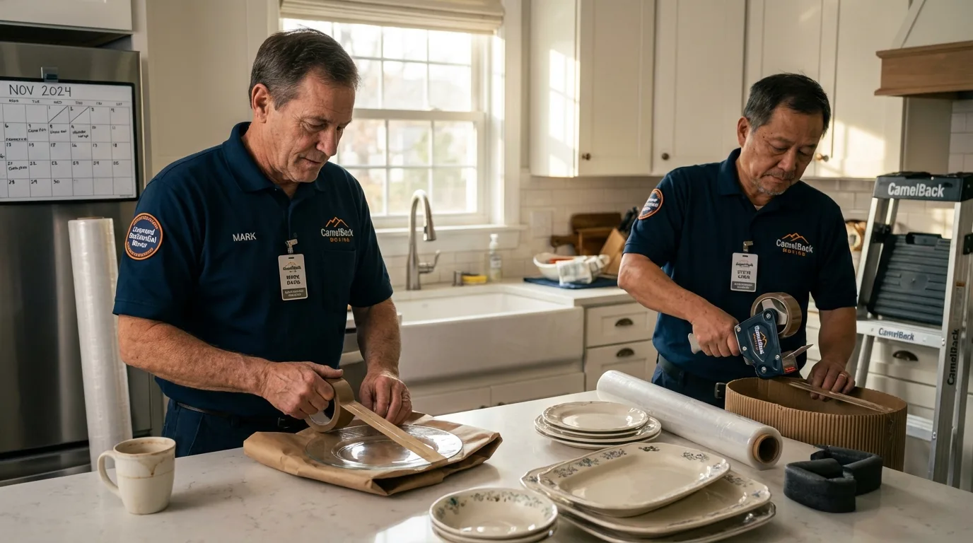 Professional crew packing kitchen dishware in Eminence, MO